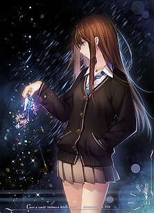 аниме, аниме девушки, Сибуя Рин, длинные волосы, дождь, HD обои HD wallpaper